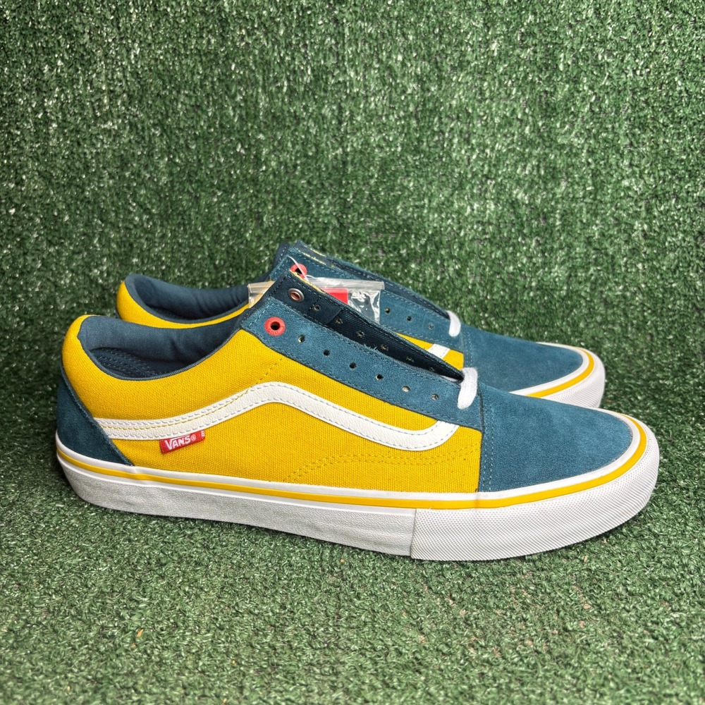 NEW Vans Old Skool Pro Suede Canvas Skateboarding Sneakers Yellow Blue Mens 13.0